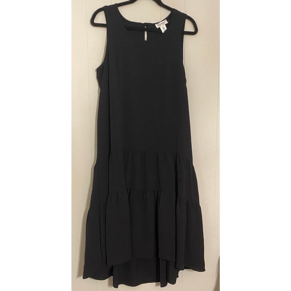 Nicole Miller‎ Black Drop Waist Tiered Sleeveless Dress Large Minimalist Lagen